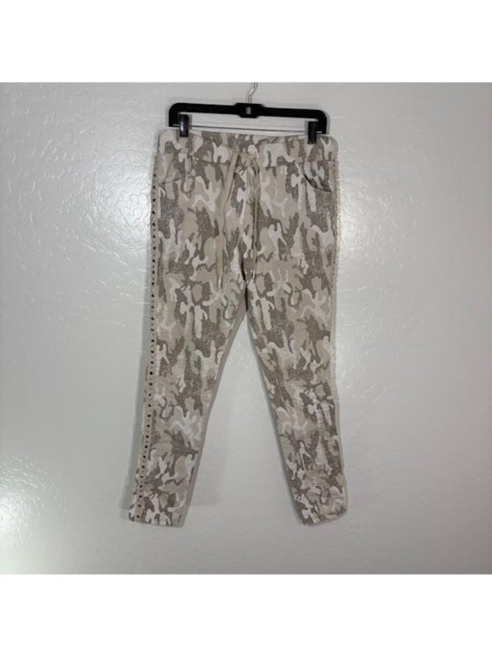 Venti6 Jogger Pants Womens Small Beige Camo Studded Elastic Waist Casual